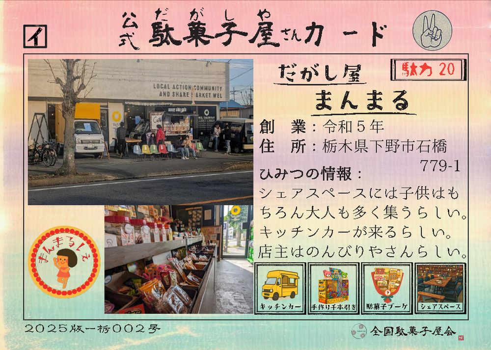 だがし屋まんまる（栃木県下野市）の公式駄菓子屋さんカード